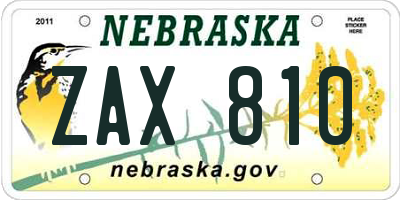 NE license plate ZAX810