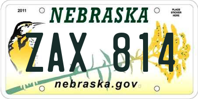 NE license plate ZAX814