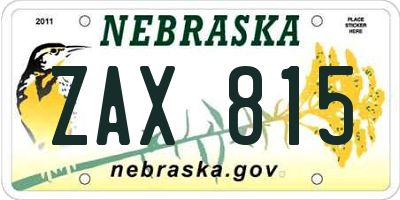NE license plate ZAX815