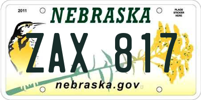 NE license plate ZAX817