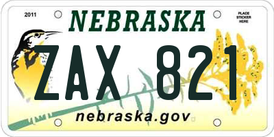 NE license plate ZAX821