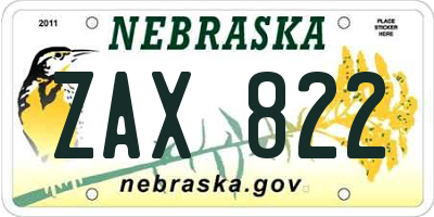 NE license plate ZAX822