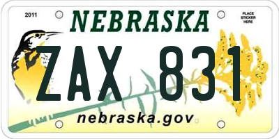 NE license plate ZAX831