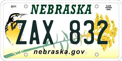 NE license plate ZAX832
