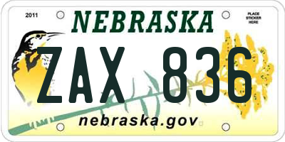 NE license plate ZAX836