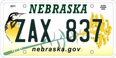 NE license plate ZAX837