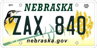NE license plate ZAX840