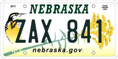 NE license plate ZAX841