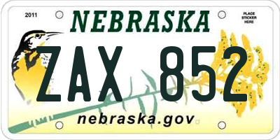NE license plate ZAX852