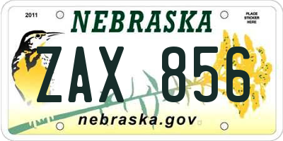 NE license plate ZAX856
