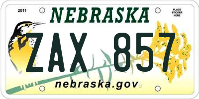 NE license plate ZAX857