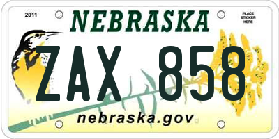 NE license plate ZAX858