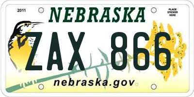 NE license plate ZAX866