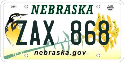 NE license plate ZAX868
