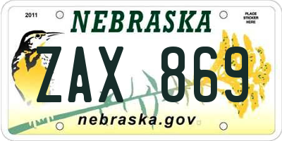 NE license plate ZAX869