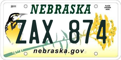 NE license plate ZAX874