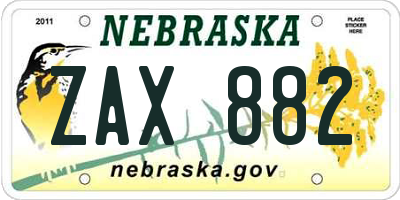 NE license plate ZAX882