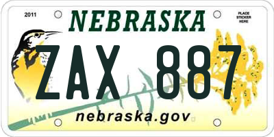 NE license plate ZAX887