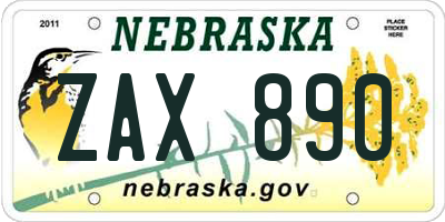 NE license plate ZAX890