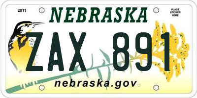 NE license plate ZAX891