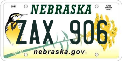 NE license plate ZAX906