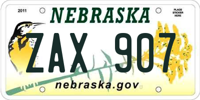 NE license plate ZAX907