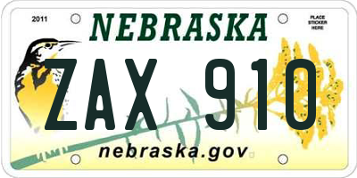 NE license plate ZAX910