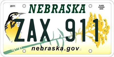 NE license plate ZAX911