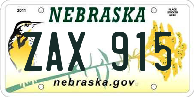 NE license plate ZAX915