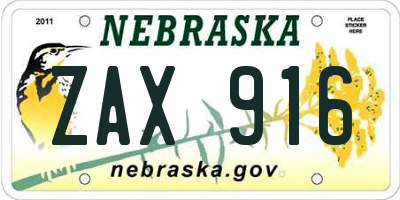 NE license plate ZAX916