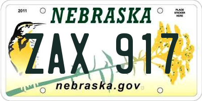 NE license plate ZAX917