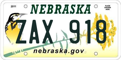 NE license plate ZAX918