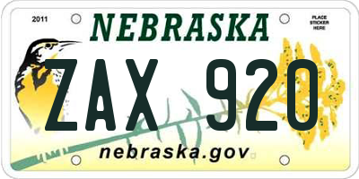 NE license plate ZAX920