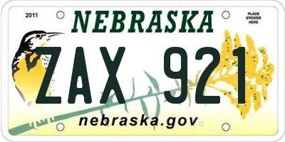 NE license plate ZAX921