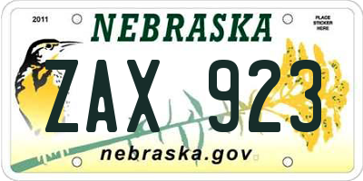 NE license plate ZAX923