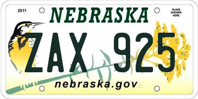 NE license plate ZAX925