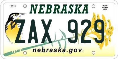 NE license plate ZAX929