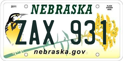 NE license plate ZAX931