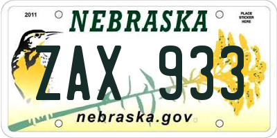 NE license plate ZAX933