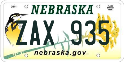 NE license plate ZAX935