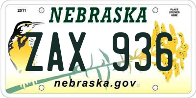 NE license plate ZAX936