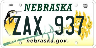 NE license plate ZAX937