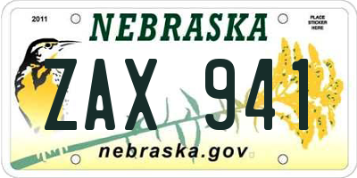 NE license plate ZAX941