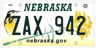 NE license plate ZAX942