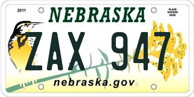 NE license plate ZAX947