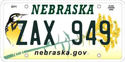 NE license plate ZAX949