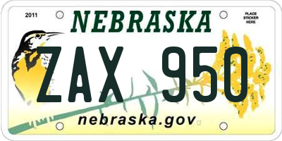 NE license plate ZAX950