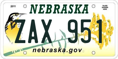 NE license plate ZAX951