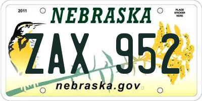 NE license plate ZAX952