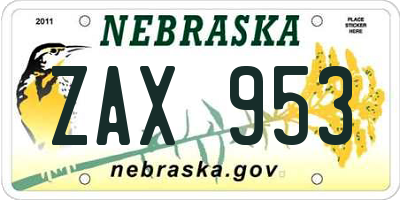 NE license plate ZAX953